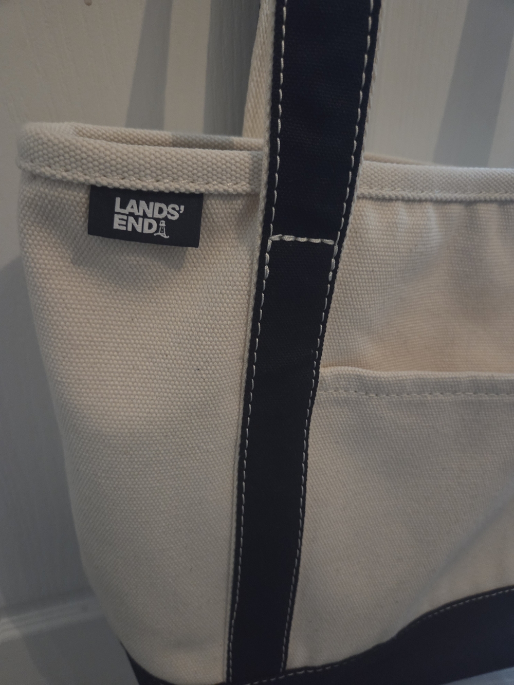 Lands' End Canvas Tote in Cream and Navy Trim - Picture 2 of 3